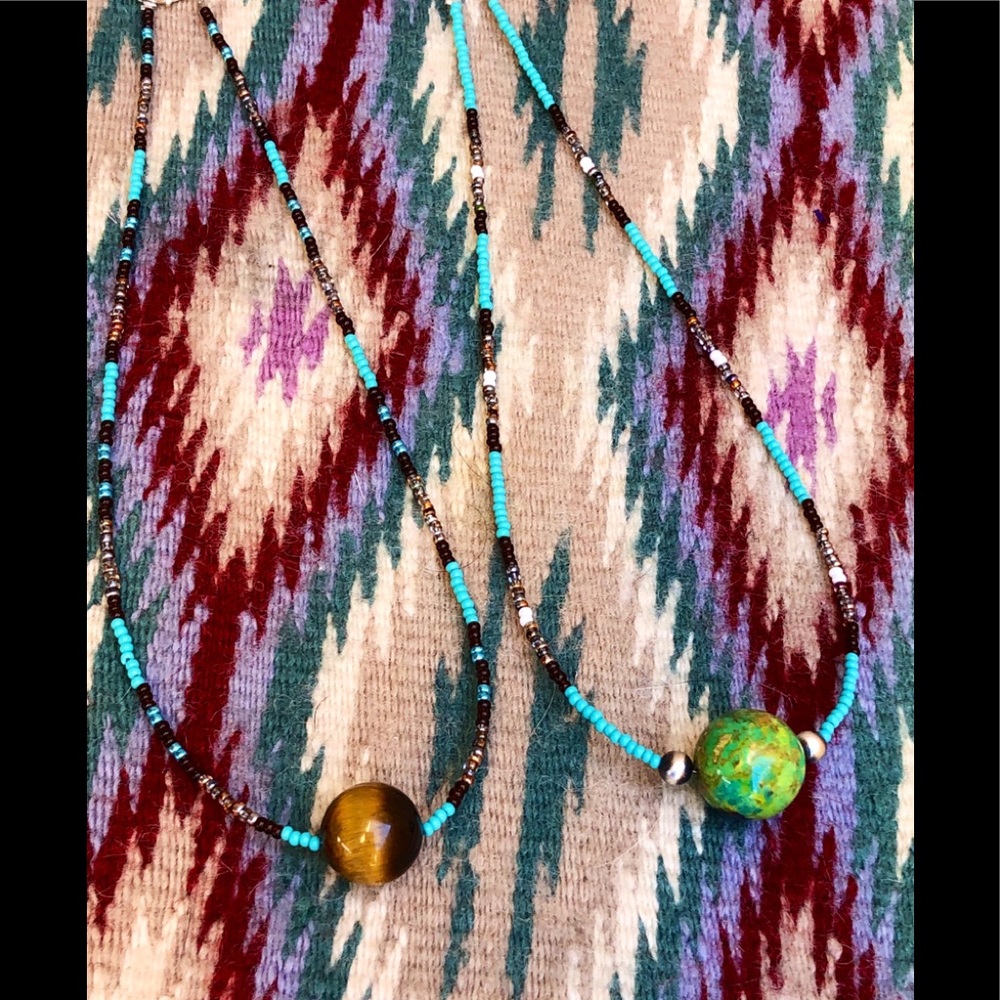 EACH SOLD SEPARATELY NATIVE AMERICAN BEADED TURQUOISE + Tiger Eye Necklaces